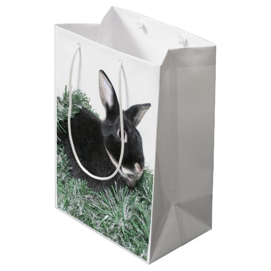 Black Bunny konijn Kerstmis Medium Cadeauzakje (Achterkant Gekanteld)