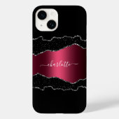 Black burgundy agate marmer name script Case-Mate iPhone case (Achterkant)