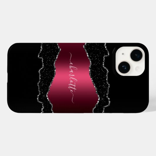 Black burgundy agate marmer name script Case-Mate iPhone case (Achterkant (horizontaal))