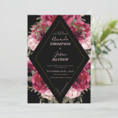 Black Burgundy Blush Pink Beauful Floral Weddensch Kaart (Staand voorkant)