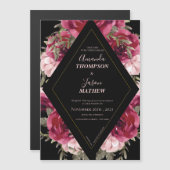 Black Burgundy Blush Pink Beauful Floral Weddensch Magnetische Uitnodiging (Voorkant / Achterkant)