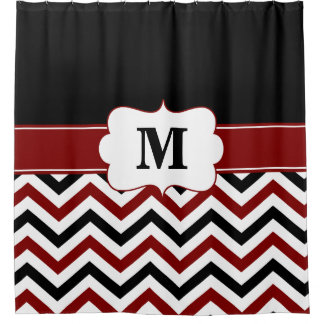 Black Burgundy chevron Monogram Douchegordijn