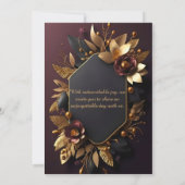 Black Burgundy en Gold Floral Modern Boho Wedding Kaart (Achterkant)