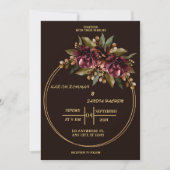 Black Burgundy en Gold Floral Modern Boho Wedding Kaart (Voorkant)
