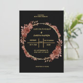 Black Burgundy en Gold Floral Modern Boho Wedding Kaart (Staand voorkant)