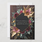 Black Burgundy en Gold Floral Modern Boho Wedding Kaart (Achterkant)