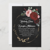 Black Burgundy en Gold Floral Modern Boho Wedding Kaart (Voorkant)
