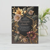 Black Burgundy en Gold Floral Modern Boho Wedding Kaart (Staand voorkant)