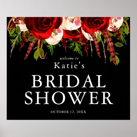 Black Burgundy Floral Boho Vrijgezellenfeest Poster (Voorkant)