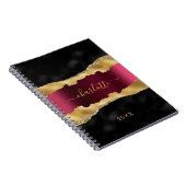 Black burgundy gold agate marmer name script notitieboek (Rechterzijde)