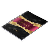Black burgundy gold agate marmer name script notitieboek (Linkerzijde)