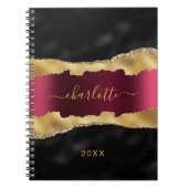 Black burgundy gold agate marmer name script notitieboek (Voorkant)