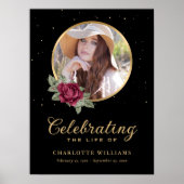Black Burgundy Gold Floral Funeral Sign Poster (Voorkant)