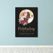 Black Burgundy Gold Floral - Welkomstteken Canvas Afdruk (Insitu (Houten vloer))