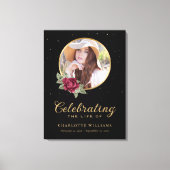 Black Burgundy Gold Floral - Welkomstteken Canvas Afdruk (Voorkant)