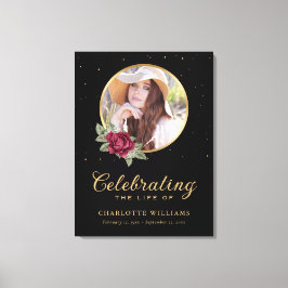 Black Burgundy Gold Floral - Welkomstteken Canvas Afdruk