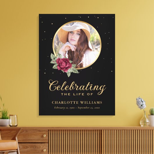 Black Burgundy Gold Floral - Welkomstteken Canvas Afdruk (Insitu (Woonkamer))