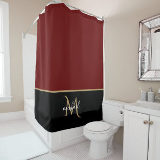 Black | Burgundy & Gold Monogram Elegant Luxury Douchegordijn