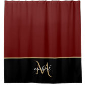 Black | Burgundy & Gold Monogram Elegant Luxury Douchegordijn (Voorkant)