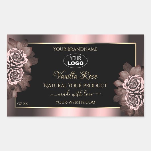 Black Burgundy Gold Product Labels roze rozen Logo (Voorkant)