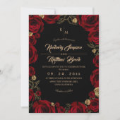 Black Burgundy⎮ Gold Rose Floral Boho Wedding Kaart (Voorkant)