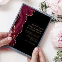 Black & Burgundy Gold Save the Date Invitation