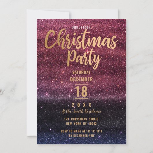 Black Burgundy Gradient Glitter Kerstfeest Kaart (Voorkant)