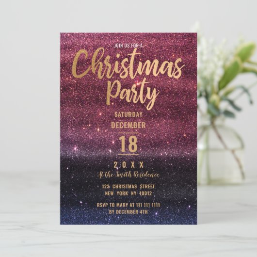 Black Burgundy Gradient Glitter Kerstfeest Kaart (Staand voorkant)