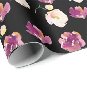 Black Burgundy Peach Floral Cadeaupapier