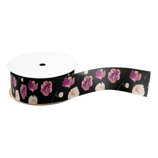 Black Burgundy Peach Floral Grosgrain Lint (Spoel)