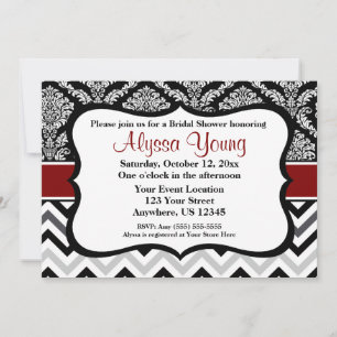 Black Burgundy Red Damask Chevron Kaart