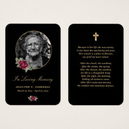 Black Burgundy Red Gold Floral Memorial Cards Visitekaartje