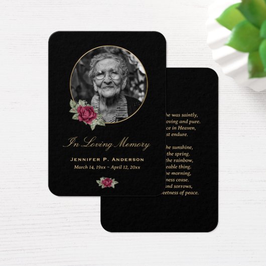 Black Burgundy Red Gold Floral Memorial Cards Visitekaartje (Bureau)