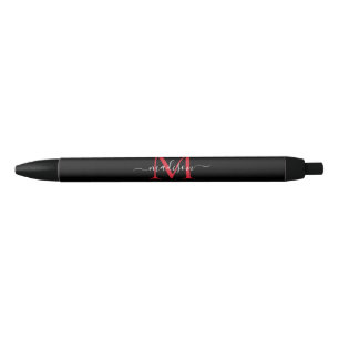 Black Burgundy Red Monogram Elegant Script Name Zwarte Inkt Pen
