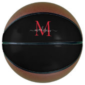 Black Burgundy Red Monogram Feminine Girly Script Basketbal (Voorkant)