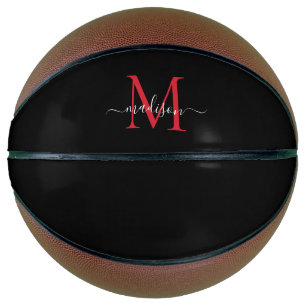Black Burgundy Red Monogram Feminine Girly Script Basketbal