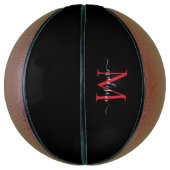 Black Burgundy Red Monogram Feminine Girly Script Basketbal (Verticaal)
