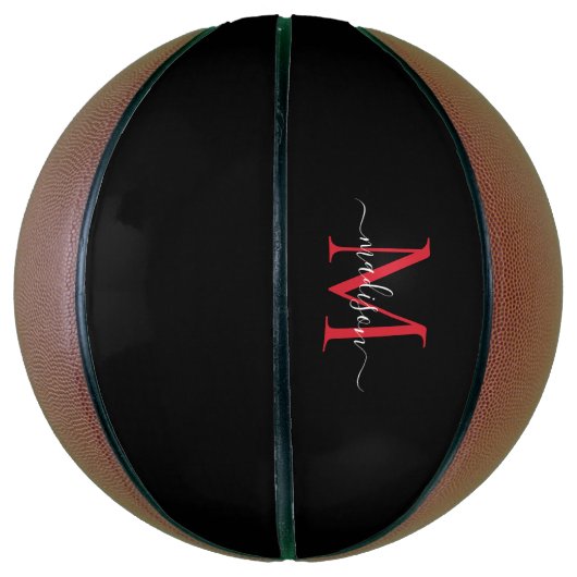 Black Burgundy Red Monogram Feminine Girly Script Basketbal (Verticaal)