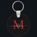 Black Burgundy Red Monogram naam legant script Sleutelhanger<br><div class="desc">Simple Black Burgundy Red Monogram Elegant Modern Script Sleutelhanger</div>