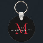 Black Burgundy Red Monogram naam legant script Sleutelhanger<br><div class="desc">Simple Black Burgundy Red Monogram Elegant Modern Script Sleutelhanger</div>