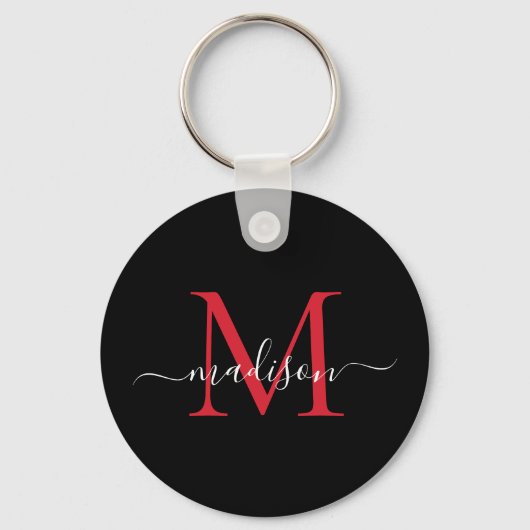 Black Burgundy Red Monogram naam legant script Sleutelhanger (Voorkant)