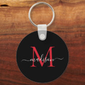 Black Burgundy Red Monogram naam legant script Sleutelhanger (Voorkant)