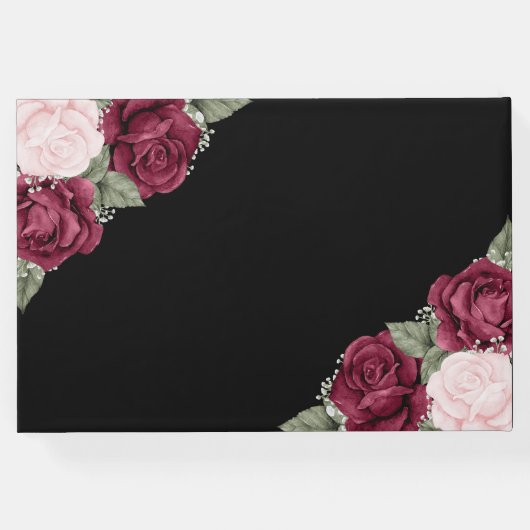 Black Burgundy Red Pink Floral Memorial Gastenboek (Achterkant)