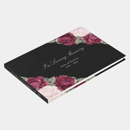 Black Burgundy Red Pink Floral Memorial Gastenboek (Hoek)