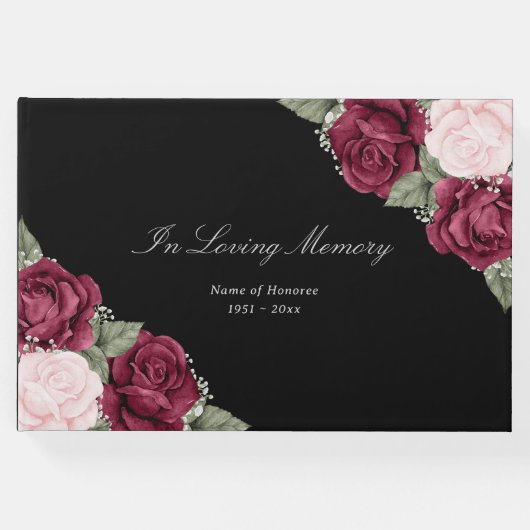 Black Burgundy Red Pink Floral Memorial Gastenboek (Voorkant)