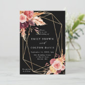 Black Burgundy Terracotta Gold Geometric Wedding Kaart (Staand voorkant)