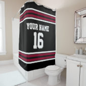 Black Burgundy White Stripes Sports Jersey Douchegordijn (In situ)