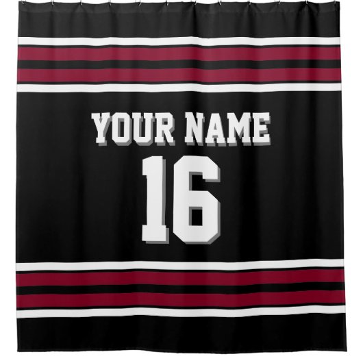 Black Burgundy White Stripes Sports Jersey Douchegordijn (Voorkant)