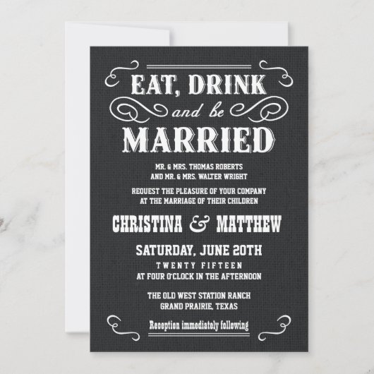 Black Burlap country Western Wedding Invitations Kaart (Voorkant)