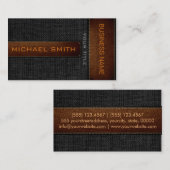 Black Burlap Linen Rustic Jute look Leather Visitekaartje (Voorkant / Achterkant)